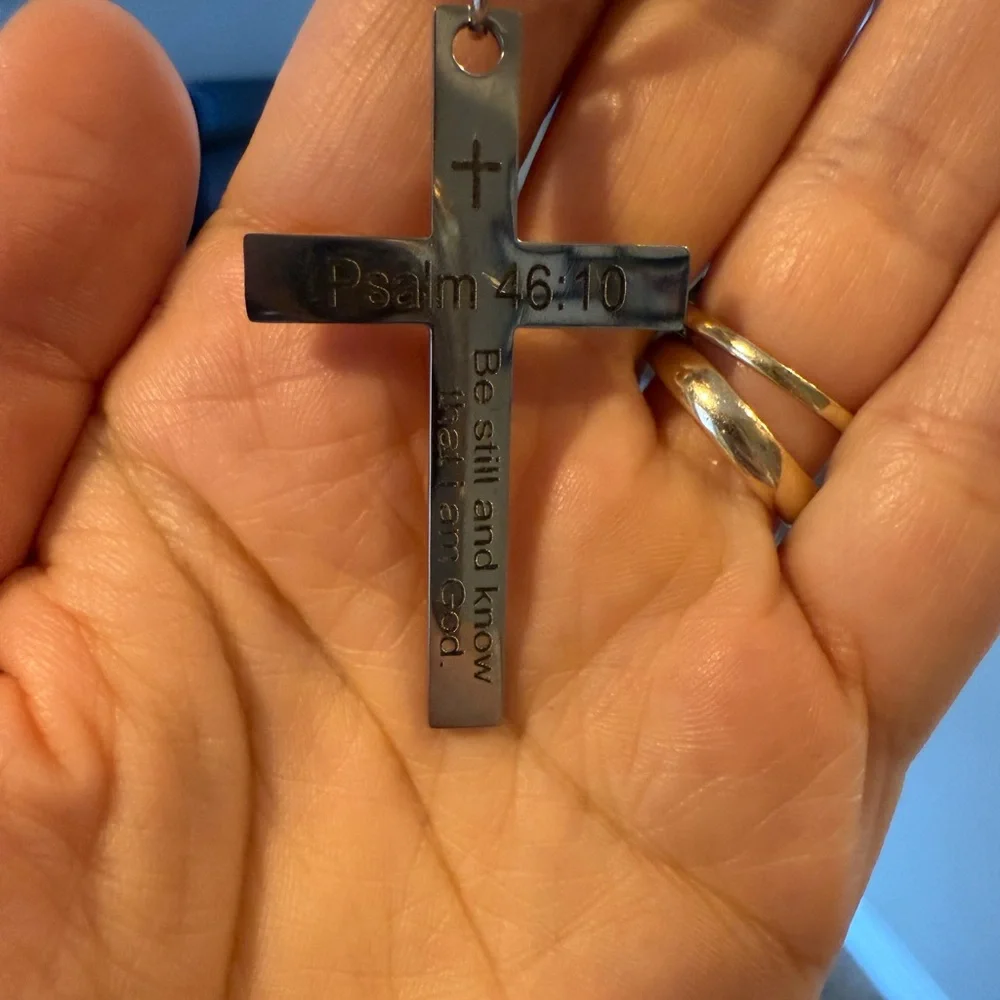 Silver Cross Keychain with Psalm 46:5 Christian gift